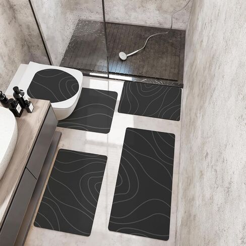 Schweek Bath Mat Rug Sets 5 Piece, Super Absorbent Quick Dry Bathroom Rugs Sets Non Slip Rubber Bath Mats Fit Under Door Thin Floor Mat U Shape Toilet Mats Set for Bathroom Bathtub Sink in Saudi Arabia