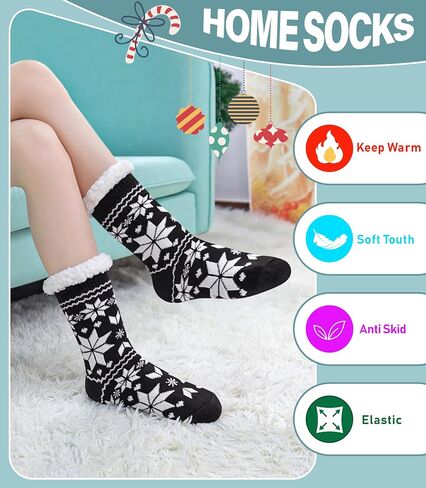 Slipper Socks for Women Fuzzy Non Slip Winter Thick Warm Soft Cozy Fleece Lining Home Socks with Grippers in Saudi Arabia