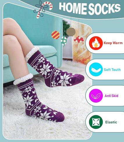 Slipper Socks for Women Fuzzy Non Slip Winter Thick Warm Soft Cozy Fleece Lining Home Socks with Grippers in Saudi Arabia