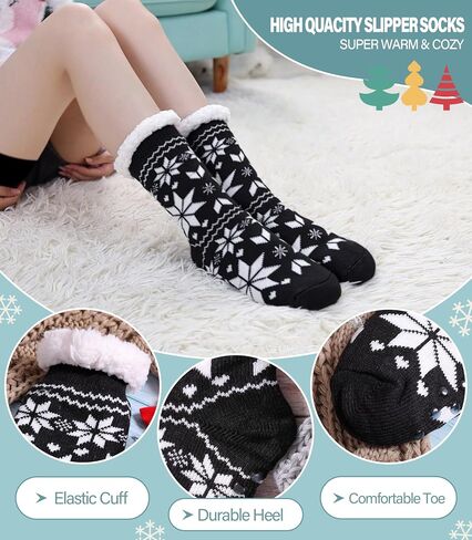 Slipper Socks for Women Fuzzy Non Slip Winter Thick Warm Soft Cozy Fleece Lining Home Socks with Grippers in Saudi Arabia