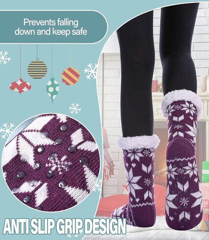 Slipper Socks for Women Fuzzy Non Slip Winter Thick Warm Soft Cozy Fleece Lining Home Socks with Grippers in Saudi Arabia