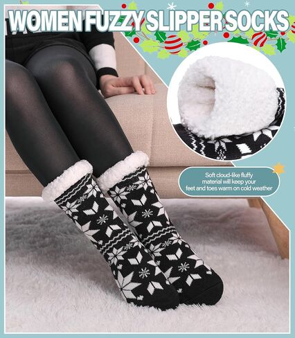 Slipper Socks for Women Fuzzy Non Slip Winter Thick Warm Soft Cozy Fleece Lining Home Socks with Grippers in Saudi Arabia