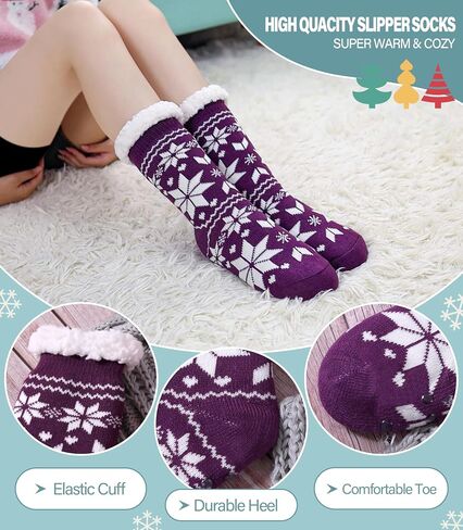 Slipper Socks for Women Fuzzy Non Slip Winter Thick Warm Soft Cozy Fleece Lining Home Socks with Grippers in Saudi Arabia