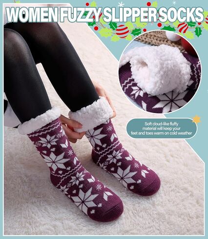 Slipper Socks for Women Fuzzy Non Slip Winter Thick Warm Soft Cozy Fleece Lining Home Socks with Grippers in Saudi Arabia
