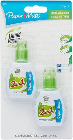 Paper Mate 42032 Liquid Paper 2 in 1 Correction Fluid, 22ml, 2 Count in Saudi Arabia