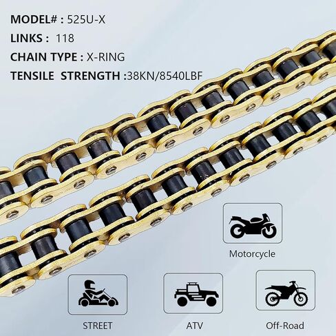 525 X-Ring Motorcycle Chain 128 Links with Connecting Master Link, High Performance Gold Drive Chain for Motorcycle, Mini Bike, Dirt Bike, Bycicles in Saudi Arabia