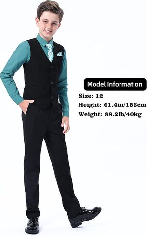 A&J DESIGN Boys 6-Piece Formal Suit Vest and Pant Set with Dress Shirts, Vest, Pants, Tie, Bowtie and Pocket Square in Kuwait