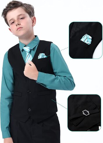 A&J DESIGN Boys 6-Piece Formal Suit Vest and Pant Set with Dress Shirts, Vest, Pants, Tie, Bowtie and Pocket Square in Kuwait