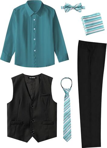A&J DESIGN Boys 6-Piece Formal Suit Vest and Pant Set with Dress Shirts, Vest, Pants, Tie, Bowtie and Pocket Square in Kuwait