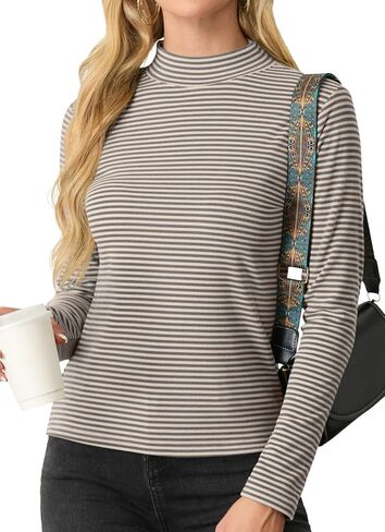 PrinStory Women's Turtleneck Long Sleeve Shirts 2024 Fall Fashion Basic Layering Slim Fit Soft Thermal Underwear Tops in Kuwait