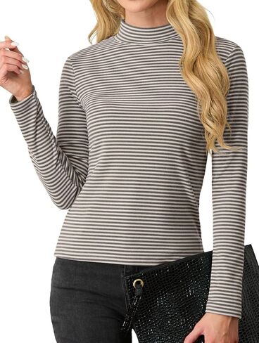 PrinStory Women's Turtleneck Long Sleeve Shirts 2024 Fall Fashion Basic Layering Slim Fit Soft Thermal Underwear Tops in Kuwait