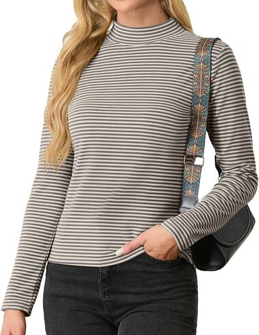 PrinStory Women's Turtleneck Long Sleeve Shirts 2024 Fall Fashion Basic Layering Slim Fit Soft Thermal Underwear Tops in Kuwait