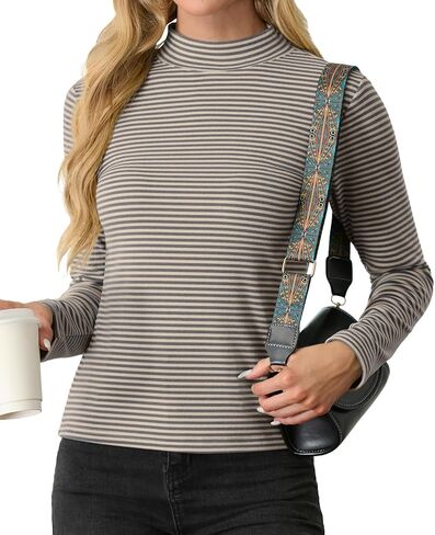 PrinStory Women's Turtleneck Long Sleeve Shirts 2024 Fall Fashion Basic Layering Slim Fit Soft Thermal Underwear Tops in Kuwait