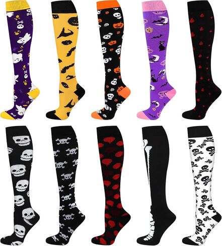 Coume 10 Pairs Halloween High Socks Thigh High Long Stockings, Women Over Knee Stockings Leg Warmer Stockings, Holiday Socks for Halloween Costume Cosplay Party, Multicolor in Saudi Arabia