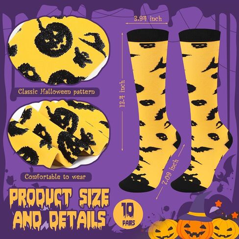 Coume 10 Pairs Halloween High Socks Thigh High Long Stockings, Women Over Knee Stockings Leg Warmer Stockings, Holiday Socks for Halloween Costume Cosplay Party, Multicolor in Saudi Arabia