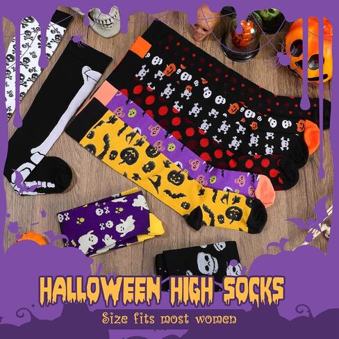 Coume 10 Pairs Halloween High Socks Thigh High Long Stockings, Women Over Knee Stockings Leg Warmer Stockings, Holiday Socks for Halloween Costume Cosplay Party, Multicolor in Saudi Arabia