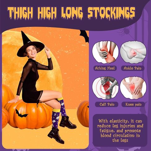 Coume 10 Pairs Halloween High Socks Thigh High Long Stockings, Women Over Knee Stockings Leg Warmer Stockings, Holiday Socks for Halloween Costume Cosplay Party, Multicolor in Saudi Arabia