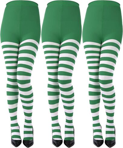 3 Pairs Christmas Striped Tights Full Length Tights Thigh High Stocking for Christmas Halloween Costume Accessory in Saudi Arabia