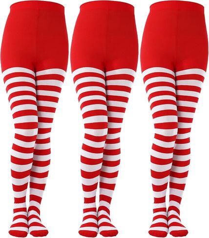3 Pairs Christmas Striped Tights Full Length Tights Thigh High Stocking for Christmas Halloween Costume Accessory in Saudi Arabia