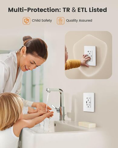 SURAIELEC 15 Amp GFCI Outlet with USB-C & USB-A Ports, Self-Test GFI Electrical Outlet, Tamper-Resistant, Screwless Wall Plate Included, Thinner Design GFCI USB Outlet, ETL Listed, White, 1-Pack in Saudi Arabia