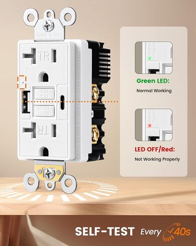 SURAIELEC 15 Amp GFCI Outlet with USB-C & USB-A Ports, Self-Test GFI Electrical Outlet, Tamper-Resistant, Screwless Wall Plate Included, Thinner Design GFCI USB Outlet, ETL Listed, White, 1-Pack in Saudi Arabia