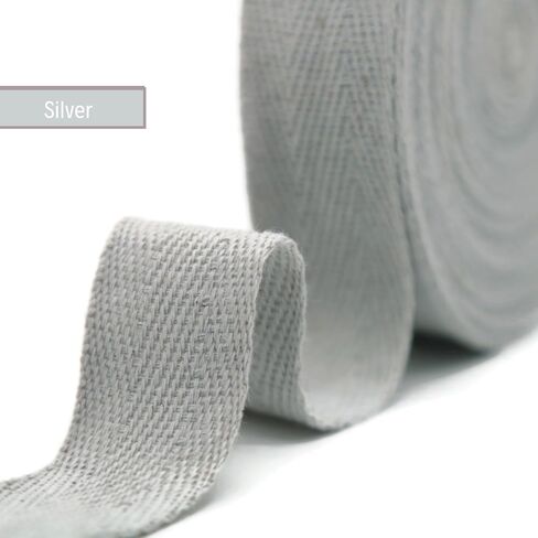 1" & 1.18" & 1.5'' & 2" Cotton Twill Tape - 10 Yards - 50+ Colors -%100 Natural Cotton 1 Inch 1.5 Inch 2 Inch Herringbone Bias Binding Cotton Tape Trim for Sewing Wrapping Craft DIY 10573 (Silver)… in Kuwait