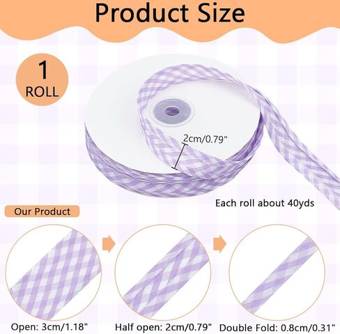 NBEADS 40 Yards Double Fold Bias Tape, 0.8 Inch Gingham Bias Binding Tape Polyester Pre-fold Bulk Bias Tape for Sewing Seaming Hemming Piping Quilting, Lilac in Kuwait