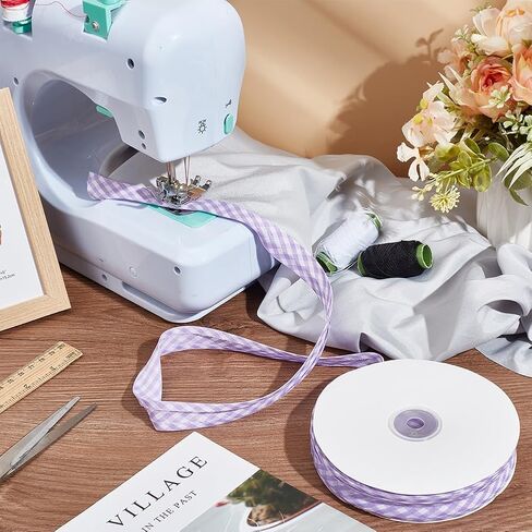 NBEADS 40 Yards Double Fold Bias Tape, 0.8 Inch Gingham Bias Binding Tape Polyester Pre-fold Bulk Bias Tape for Sewing Seaming Hemming Piping Quilting, Lilac in Kuwait