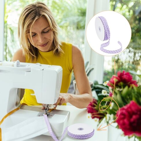 NBEADS 40 Yards Double Fold Bias Tape, 0.8 Inch Gingham Bias Binding Tape Polyester Pre-fold Bulk Bias Tape for Sewing Seaming Hemming Piping Quilting, Lilac in Kuwait