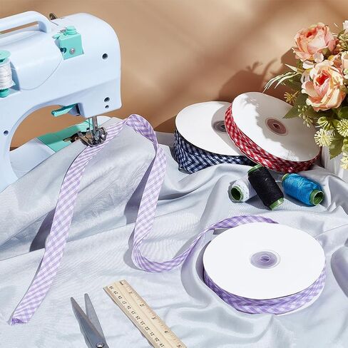 NBEADS 40 Yards Double Fold Bias Tape, 0.8 Inch Gingham Bias Binding Tape Polyester Pre-fold Bulk Bias Tape for Sewing Seaming Hemming Piping Quilting, Lilac in Kuwait