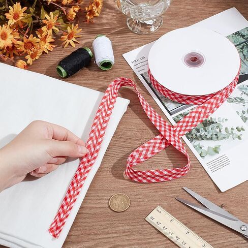 NBEADS 40 Yards Double Fold Bias Tape, 0.8 Inch Gingham Bias Binding Tape Polyester Pre-fold Bulk Bias Tape for Sewing Seaming Hemming Piping Quilting, Lilac in Kuwait