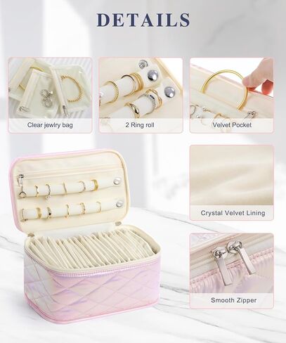 Travel Jewelry Bags, 10Pcs Clear Velvet Zipper Travel Jewelry Organizer, Portable Anti Tarnish Jewelry Storage Pouch Bag Gift for Women Girl, 10Pcs Bags in Kuwait
