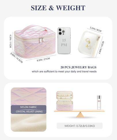 Travel Jewelry Bags, 10Pcs Clear Velvet Zipper Travel Jewelry Organizer, Portable Anti Tarnish Jewelry Storage Pouch Bag Gift for Women Girl, 10Pcs Bags in Kuwait