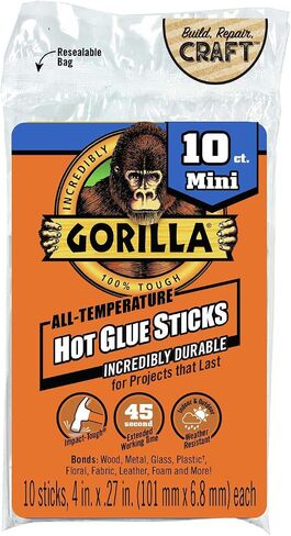Gorilla Hot Glue Sticks, Mini Size, 4" Long x .27" Diameter, 10 Count, Clear, (Pack of 1) in Saudi Arabia