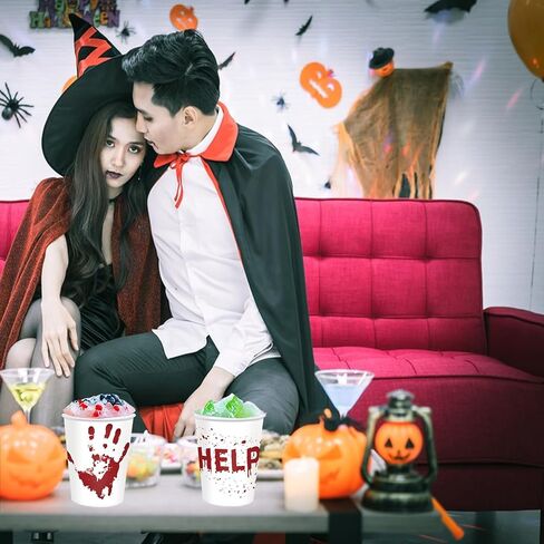 50 Pcs Halloween Blood Printed Paper Cup, Disposable Bloody Handprint Party Cups, Scary Printed Drinking Cups for Halloween Themed Party Supplies Soda Juice Drinks (50, Halloween - A) in Saudi Arabia