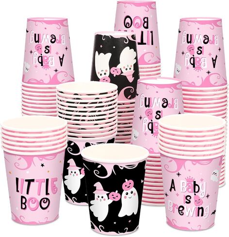120 Pack Halloween Baby Shower Cups Disposable A Baby Is Brewing Cups Halloween Little Boo Baby Shower Decorations Halloween Gender Reveal Party Supplies Halloween Cups 9 oz for Adults(Blue) in Kuwait