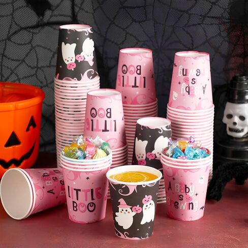 120 Pack Halloween Baby Shower Cups Disposable A Baby Is Brewing Cups Halloween Little Boo Baby Shower Decorations Halloween Gender Reveal Party Supplies Halloween Cups 9 oz for Adults(Blue) in Kuwait