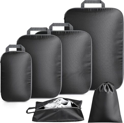 Packing Cubes for Travel, 6 Set Lightweight Compression Travel Bags - Luggage Suitcase Organizer Travel Essentials, Expandable Packing Cubes Organizer for Carry on Suitcases,Black in Saudi Arabia