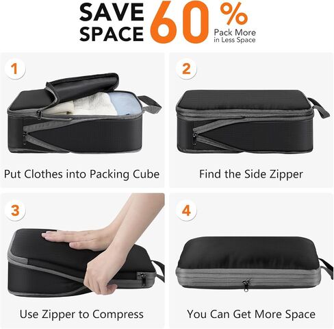 Packing Cubes for Travel, 6 Set Lightweight Compression Travel Bags - Luggage Suitcase Organizer Travel Essentials, Expandable Packing Cubes Organizer for Carry on Suitcases,Black in Saudi Arabia