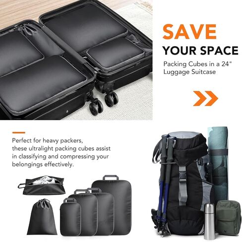 Packing Cubes for Travel, 6 Set Lightweight Compression Travel Bags - Luggage Suitcase Organizer Travel Essentials, Expandable Packing Cubes Organizer for Carry on Suitcases,Black in Saudi Arabia