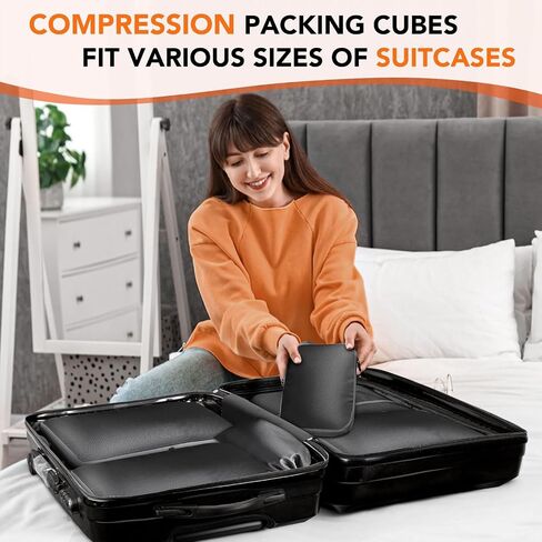 Packing Cubes for Travel, 6 Set Lightweight Compression Travel Bags - Luggage Suitcase Organizer Travel Essentials, Expandable Packing Cubes Organizer for Carry on Suitcases,Black in Saudi Arabia