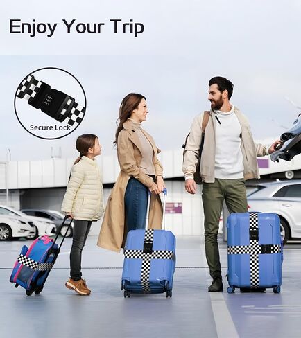 أحزمة الأمتعة لحقائب السفر، حزام الأمتعة، مع قفل، معرف أمتعة السفر شديد التحمل، أبيض وأسود، مربعات منقوشة، لطيفة للنساء والفتيات، ملحقات فريدة مخصصة in Saudi Arabia