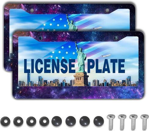 License Plate Frames for Men Multicolor License Plate Cover for Women Galaxy Aluminum Metal Car Accessory 2 Pack with Screw Covers Set in Saudi Arabia