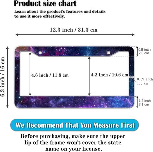 License Plate Frames for Men Multicolor License Plate Cover for Women Galaxy Aluminum Metal Car Accessory 2 Pack with Screw Covers Set in Saudi Arabia