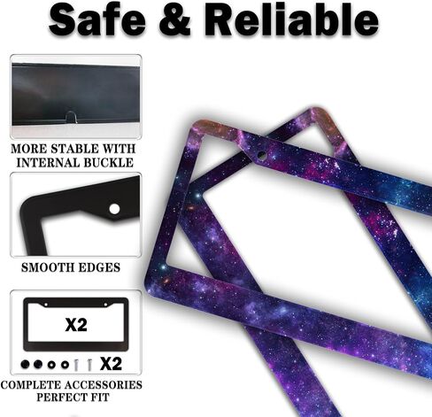 License Plate Frames for Men Multicolor License Plate Cover for Women Galaxy Aluminum Metal Car Accessory 2 Pack with Screw Covers Set in Saudi Arabia
