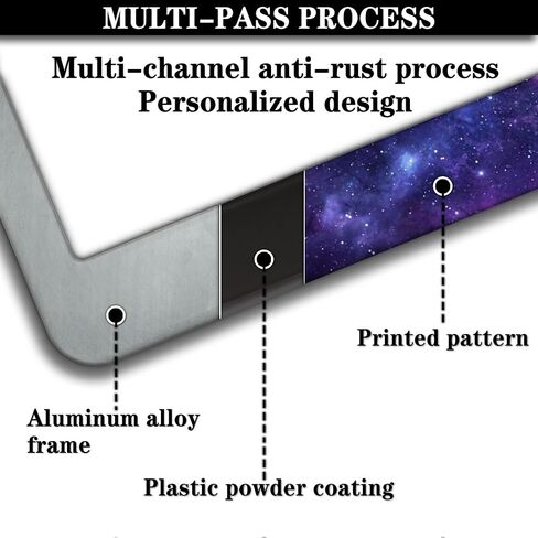 License Plate Frames for Men Multicolor License Plate Cover for Women Galaxy Aluminum Metal Car Accessory 2 Pack with Screw Covers Set in Saudi Arabia