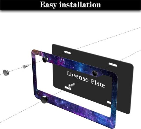 License Plate Frames for Men Multicolor License Plate Cover for Women Galaxy Aluminum Metal Car Accessory 2 Pack with Screw Covers Set in Saudi Arabia