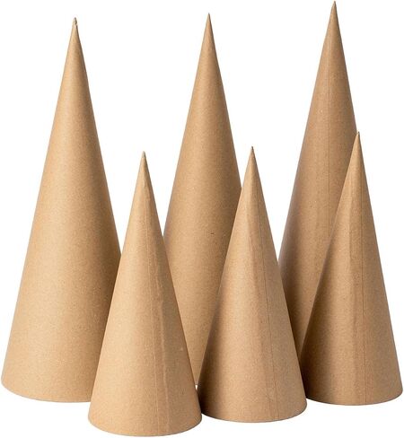 Ruisky 6PCS Paper Mache Cones(Two Sizes), Open Bottom Cardboard Craft Cones for DIY Art Projects,Halloween and Christmas Tree Decorations (Brown) in Saudi Arabia