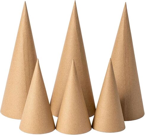 Ruisky 6PCS Paper Mache Cones(Two Sizes), Open Bottom Cardboard Craft Cones for DIY Art Projects,Halloween and Christmas Tree Decorations (Brown) in Saudi Arabia