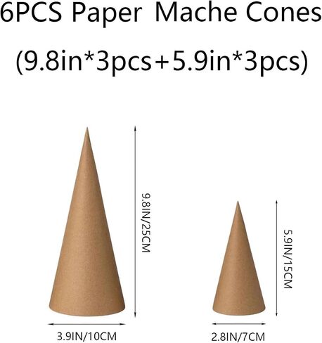 Ruisky 6PCS Paper Mache Cones(Two Sizes), Open Bottom Cardboard Craft Cones for DIY Art Projects,Halloween and Christmas Tree Decorations (Brown) in Saudi Arabia
